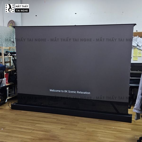 Màn chiếu để sàn điện quang học, chuyên dụng cho máy chiếu xa, có điều khiển tự động lên xuống, góc nhìn 180 độ, loại cao cấp, cho chất lượng hình ảnh đẹp, sắc nét, thuận tiện di chuyển