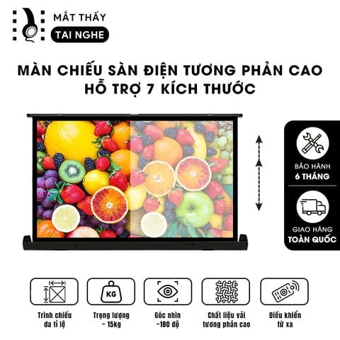 Màn chiếu để sàn điện tương phản cao , có điều khiển tự động lên xuống, góc nhìn 180 độ, loại cao cấp, cho chất lượng hình ảnh đẹp, sắc nét, thuận tiện di chuyển, hỗ trợ 7 kích thước