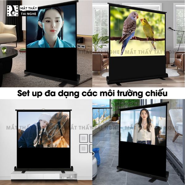 Màn chiếu để sàn tương phản cao Xview X2, có chân dựng đứng, góc nhìn 180 độ, loại cao cấp, cho chất lượng hình ảnh đẹp, sắc nét, thuận tiện di chuyển, hỗ trợ 6 kích thước