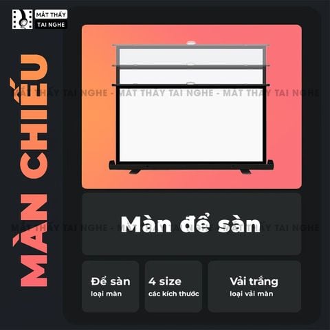 Màn chiếu để sàn có chân dựng đứng 100inch góc nhìn 180 độ, cho chất lượng hình ảnh đẹp, sắc nét, thuận tiện di chuyển, dùng được cho mọi loại máy chiếu