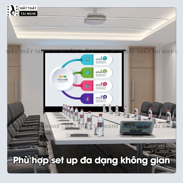Màn chiếu để sàn có chân dựng đứng 100inch góc nhìn 180 độ, cho chất lượng hình ảnh đẹp, sắc nét, thuận tiện di chuyển, dùng được cho mọi loại máy chiếu