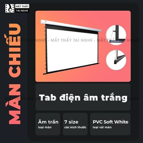 Màn chiếu Tab-tension điện âm trần tự động chất liệu PVC Soft White chất lượng cao, cho hình ảnh sắc nét, chuyên dụng cho mọi loại máy chiếu, hỗ trợ 7 kích thước