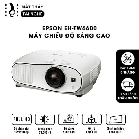 Epson EH-TW6600 - 99% - Máy chiếu Full HD 1920x1080p chuyên Cinema, độ sáng 2.500 ansi, tương phản siêu cao 70.000:1, hỗ trợ chiếu 3D cực đẹp