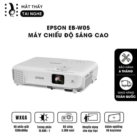 Epson EB-W05 - 99% - Máy chiếu WXGA 1280x800p, độ sáng 3.300 ansi, tương phản 15.000:1, hình ảnh nét đẹp, hỗ trợ trình chiếu dạy học & văn phòng cực sáng rõ