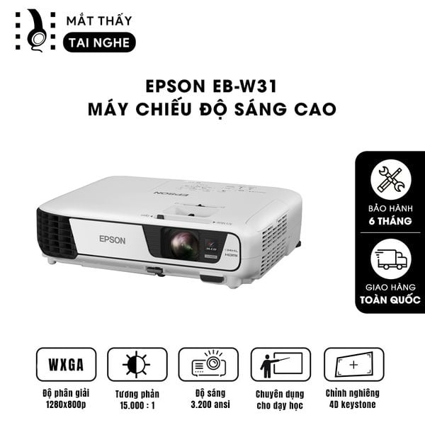 Epson EB-W31 - 99% - Máy chiếu WXGA 1280x800p, độ sáng 3.200 ansi, tương phản 15.000:1, hình ảnh nét đẹp, hỗ trợ trình chiếu dạy học & văn phòng cực sáng rõ