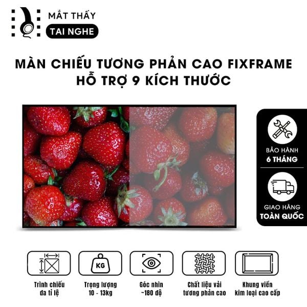 Màn chiếu Xview X1 khung fixframe tương phản cao, góc nhìn 180 độ, loại cao cấp, cho chất lượng hình ảnh đẹp, sắc nét, hỗ trợ 9 kích thước