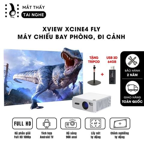 [TẶNG USB +  TRIPOD ĐỂ BÀN] Xview Xcine4 Fly - chuyên dụng đi cảnh, bay phòng thông minh tích hợp hệ điều hành Android TV, độ phân giải Full HD 1920x1080p và độ sáng 900 ansi lumens