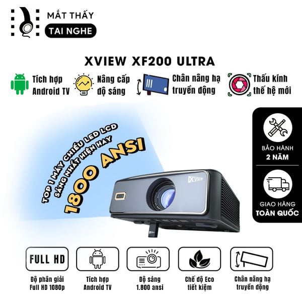 Xview XF200 Ultra - Máy chiếu LED LCD sáng nhất hiện nay, độ sáng lên đến 1.800 ansi, phân giải thực chuẩn Full HD 1080p, hỗ trợ hệ điều hành Android TV mượt mà và chân giá truyền động điện tử thông minh