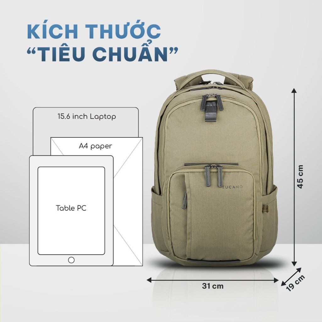  Balo Tái Chế TUCANO Flash Eco (Laptop 15.6 inch / Mac 16 inch)- Military Green 