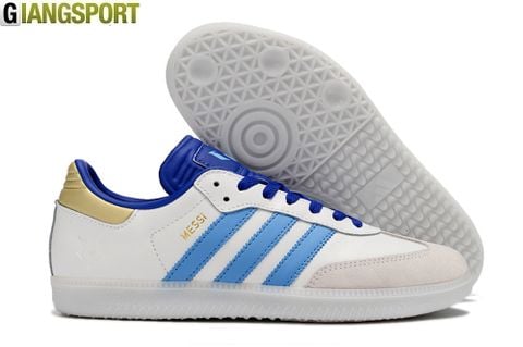 Giày futsal Adidas Samba Messi trắng xanh IC