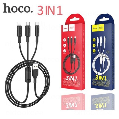 Cáp sạc nhanh 2A Hoco X25 3 đầu