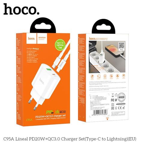 Bộ sạc nhanh 20w Hoco C95A 2 cổng USB+TypeC