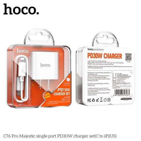 Bộ sạc nhanh Hoco C76Pro 30w TypeC-Iphone