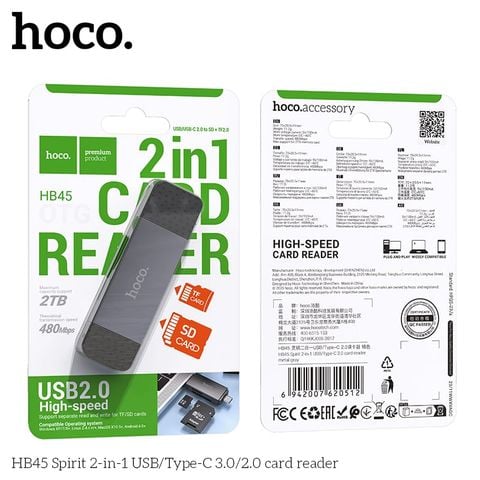 Đầu đọc thẻ Hoco HB45 2in1 USB+TypeC 2.0