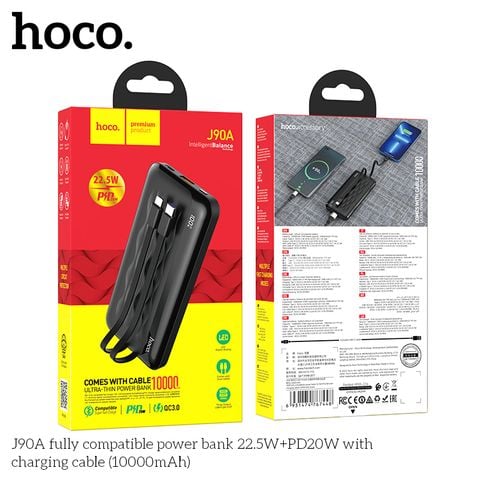 Sạc dự phòng sạc nhanh Hoco J90A - 22.5W+20W 10000mAh kèm cáp ip+typec