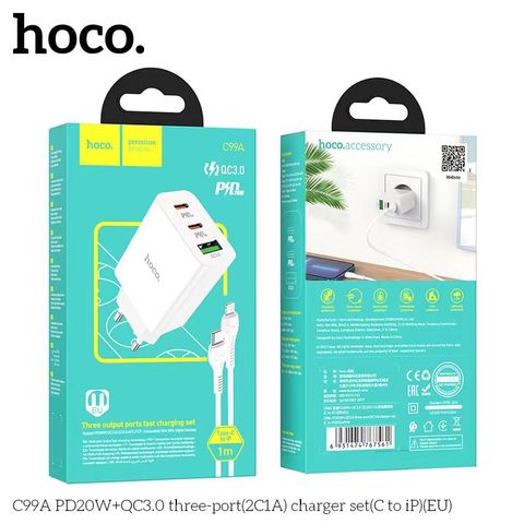 Bộ sạc nhanh PD 20w Hoco C99A 3 cổng (2 typec + 1 usb) cho Iphone