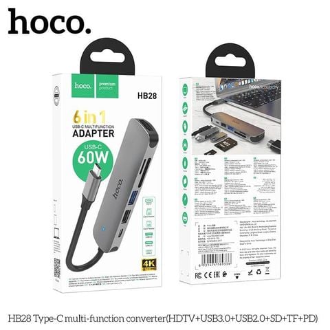 Đầu Chuyển Hoco HB28 từ TypeC -sang HDMI + PD + USB3.0 + USB2.0 + SD + TF