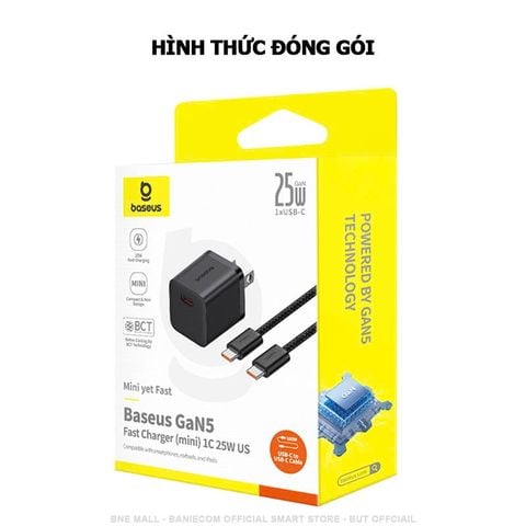 Bộ sạc nhanh Baseus 25W GAN5 TypeC-TypeC
