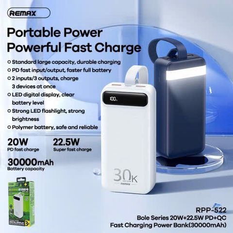 Sạc dự phòng Remax RPP 522 22.5W 30000mAh
