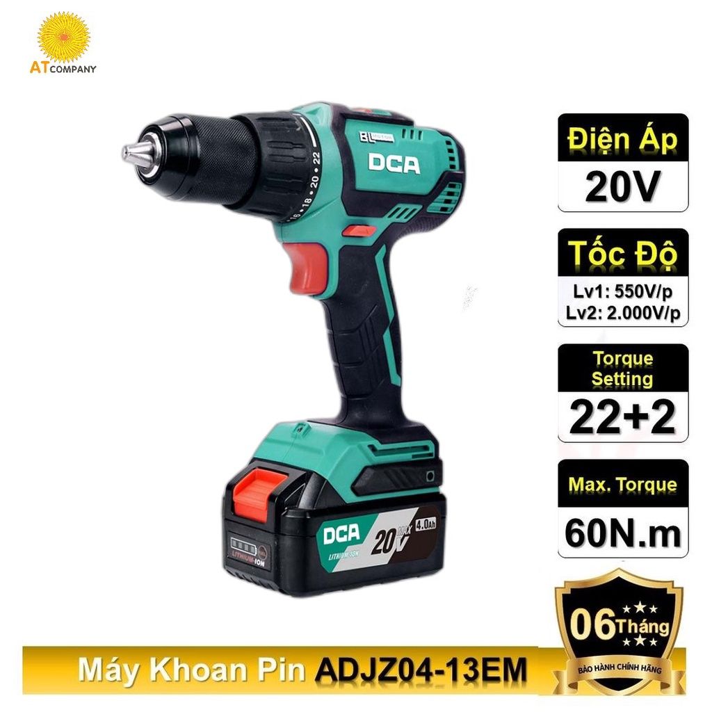  Máy khoan pin DCA không chổi than ADJZ04-13EM dùng pin 20V đầu kẹp 13mm 