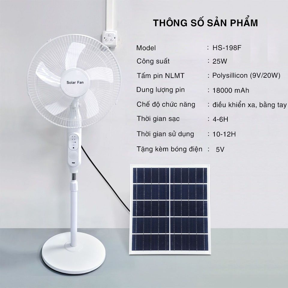  Quạt NLMT Solar Fan - JD 198F (Có điều khiển đèn báo sạc) 