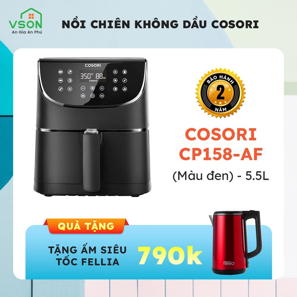 Nồi Chiên Không Dầu Thương Hiệu Mỹ COSORI CP158-AF 5.5L Màu Đen - Hàng Chính Hãng