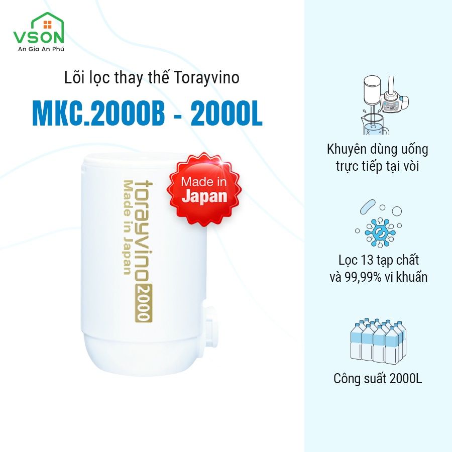 Lõi lọc nước thay thế tại vòi Torayvino MKC.2000B - Uống trực tiếp tại vòi - 2000L - Hàng chính hãng Nhật Bản