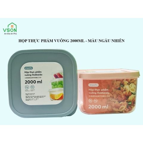  Hộp nhựa đựng thực phẩm vuông Hokkaido 2000ML - Màu ngâu nhiên 