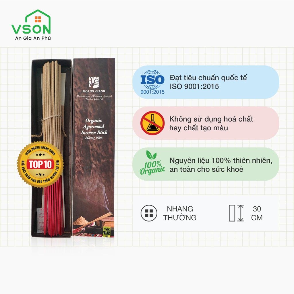Nhang trầm hương Hoàng Giang - Không chứa hoá chất, hương gỗ trầm đậm đà - 30,40 cm - hộp 50, 100 cây