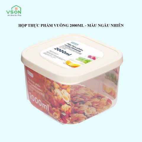  Hộp nhựa đựng thực phẩm vuông Hokkaido 2000ML - Màu ngâu nhiên 