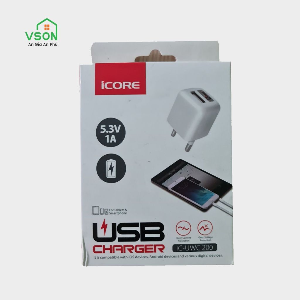 Cốc sạc USB iCore IC-UWC200 1 cổng 5.3V