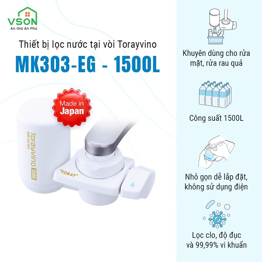 Máy lọc nước tại vòi Torayvino MK303-EG Khuyên dùng cho rửa rau quả, rửa mặt - Hàng chính hãng Nhật Bản