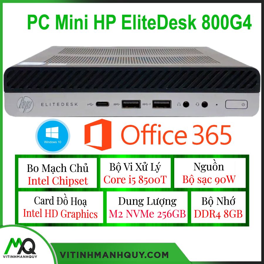 Pc mini hp elitedesk 800g4 gen 8 i5 8500t ddr4 8gb nvme 256gb w