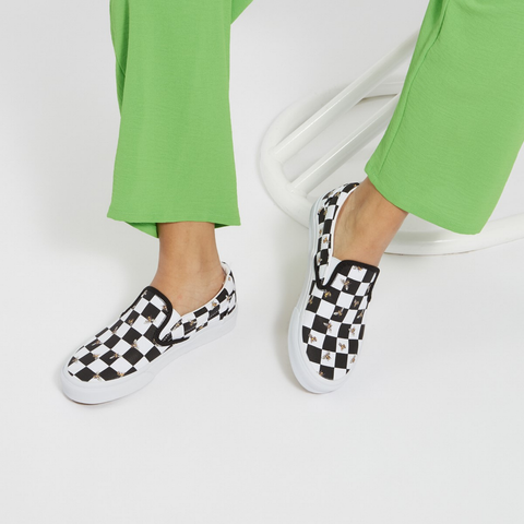 🔥Đôi Cuối – Chốt Nhanh! Giày Vans Classic Bee Check Classic Slip-On in White/Black