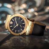 Đồng hồ Versace Greca Black Dial Black Leather Strap Watch For Men - VEVI00220