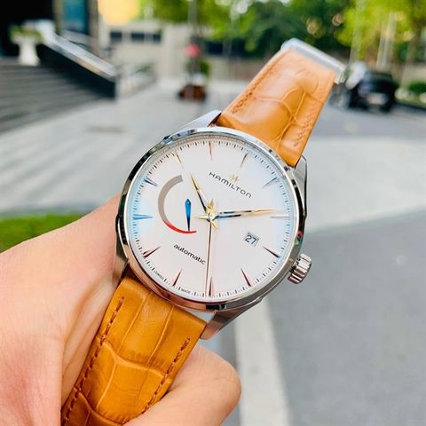 Đồng hồ nam Hamilton Jazzmaster Power Reserve H32635511 dây da nâu sáng