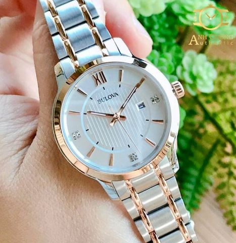 Đồng hồ Bulova Classic Diamond Silver and Rose Gold Tone Ladies Watch 98P176