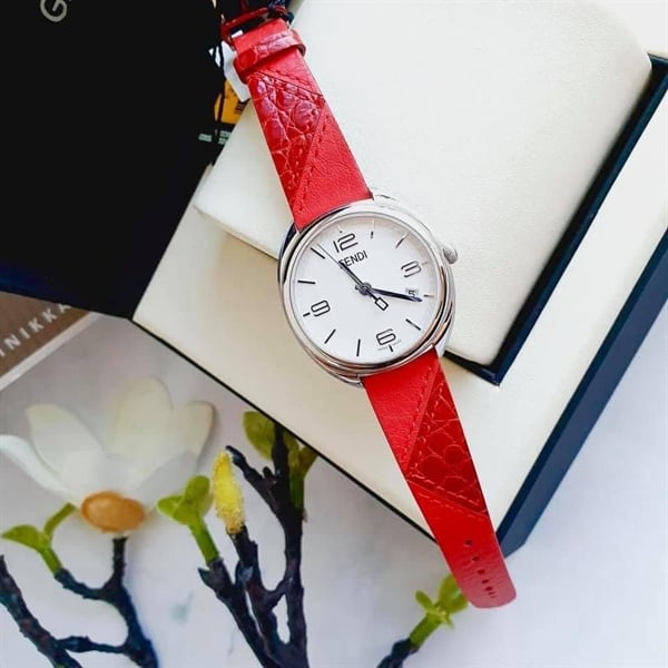 Đồng hồ Fendi Momento White Dial Red Leather Ladies Watch