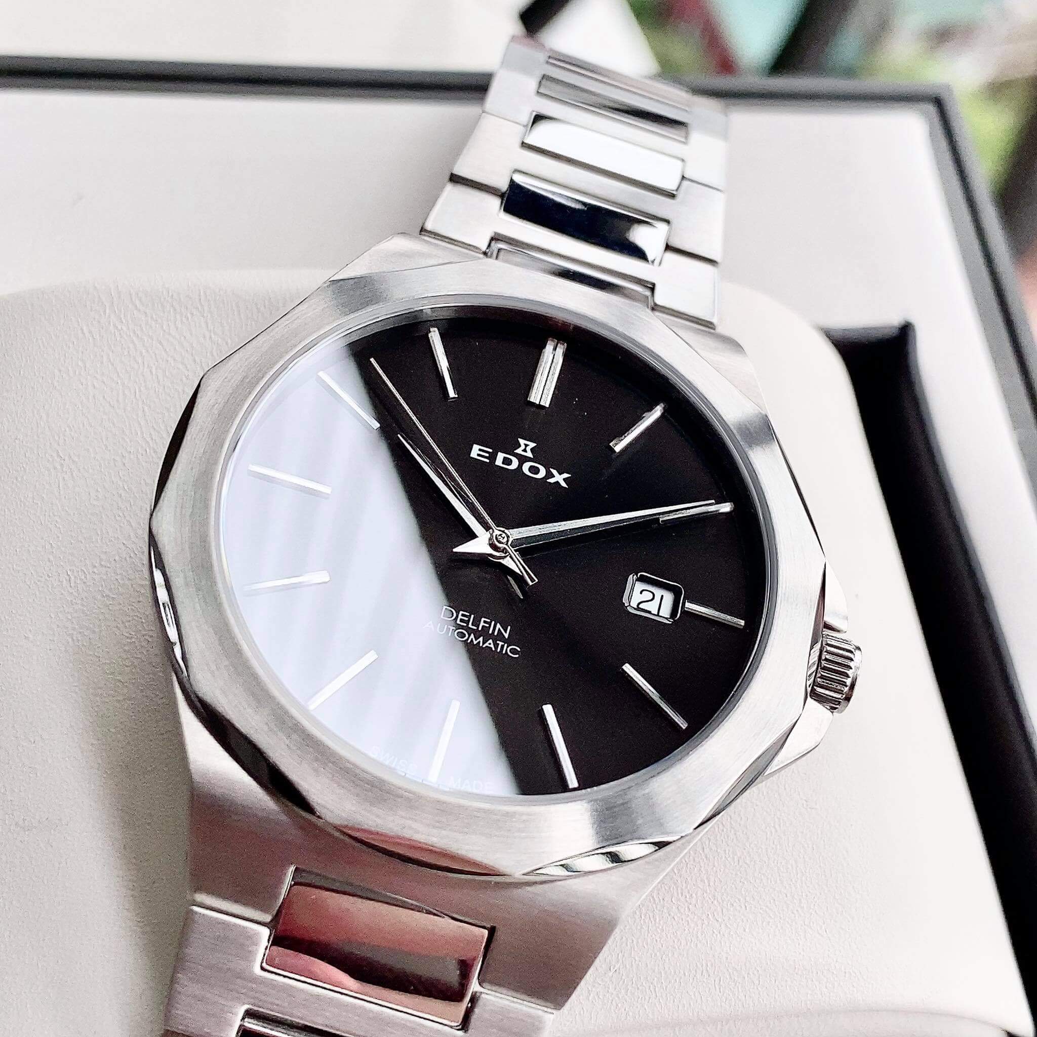 EDOX DELFIN AUTOMATIC BLACK 80117 3M NIN 42MM ACAuthentic