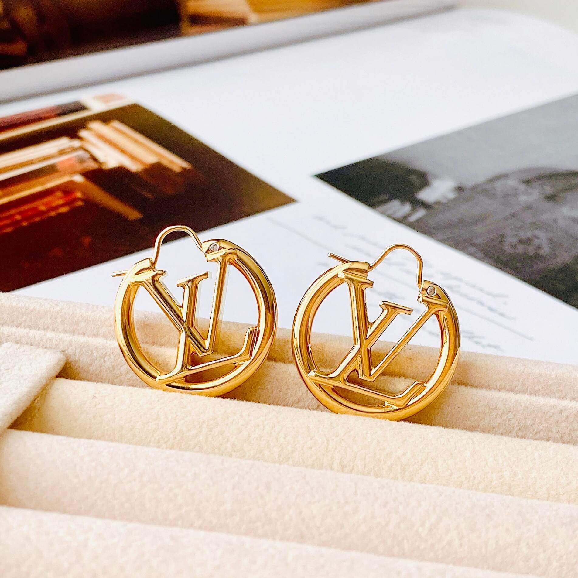 Louis Vuitton Gold Metal LV Louise Hoop Earrings Available For Immediate  Sale At Sotheby's