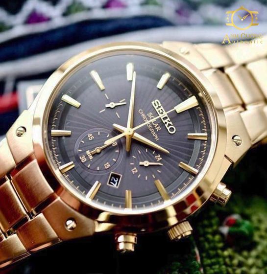 Đồng hồ Seiko Solar Chronograph Black Dial Gold-tone SSC320 – ACAuthentic