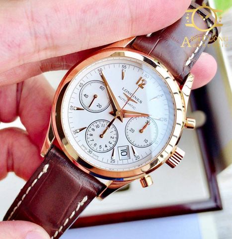 Đồng hồ Longines Heritage Chronogaph Silver Dial 18kt Rose Gold Brown Leather L2.750.8.76.2 ( L27508762 )