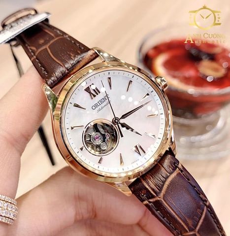 Đồng hồ Orient RA-AG0022A00C Open Heart Rose Gold Leather Ladies watch