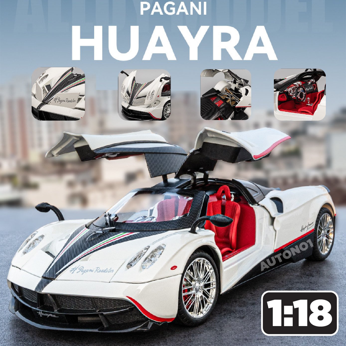  Mô hình xe Pagani Huayra đánh lái được full kính full open tỉ lệ 1:18 Chezhi OT393 