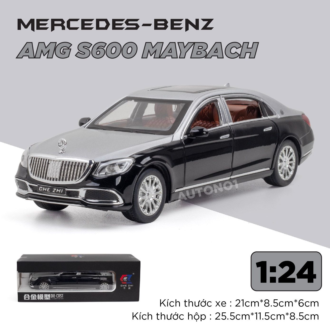  Mô hình xe Mercedes Maybach S600 full open tỉ lệ 1:24 Chezhi OT443 