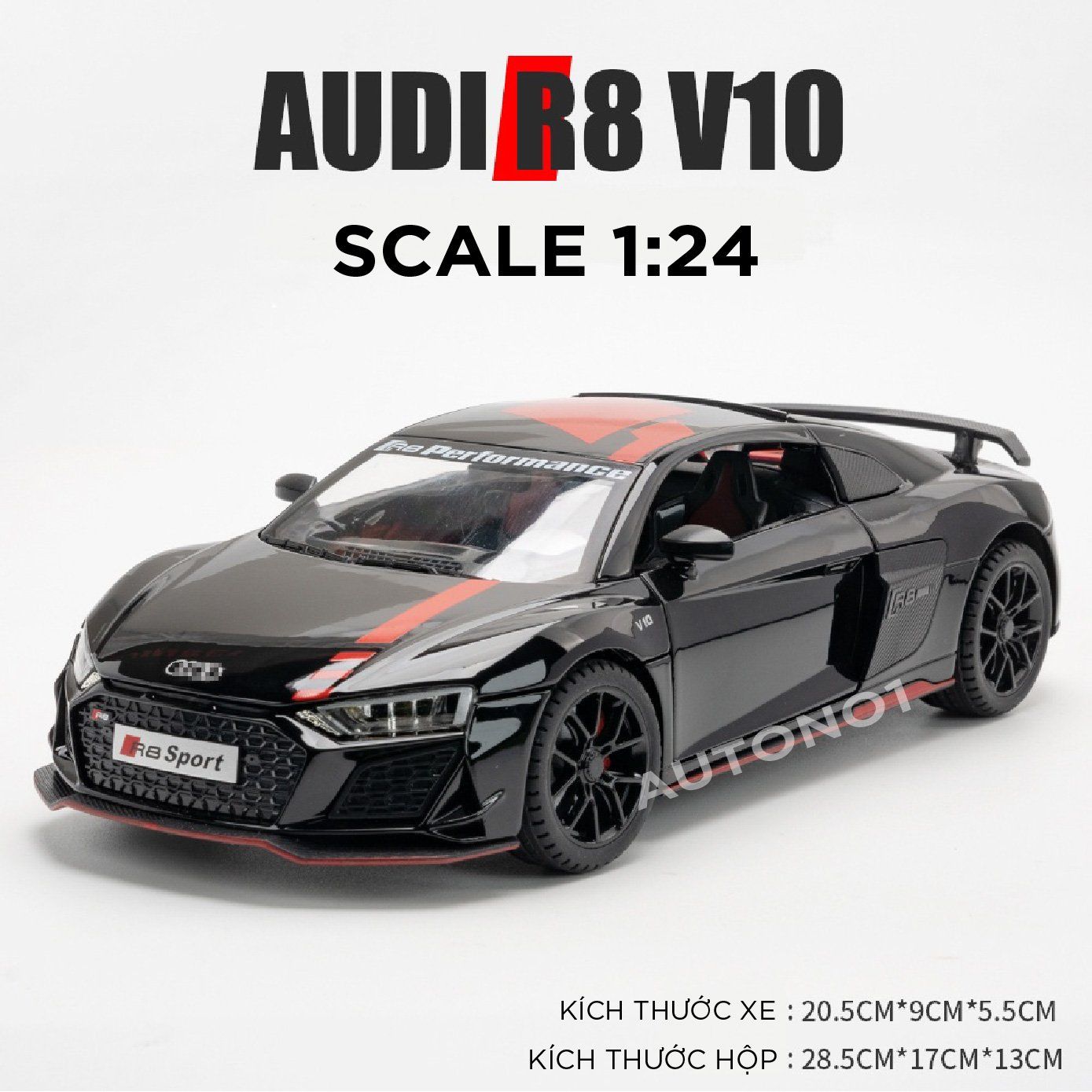  Mô hình xe Audi R8 V10 full open , đánh lái được tỉ lệ 1:24 Miniauto OT354 