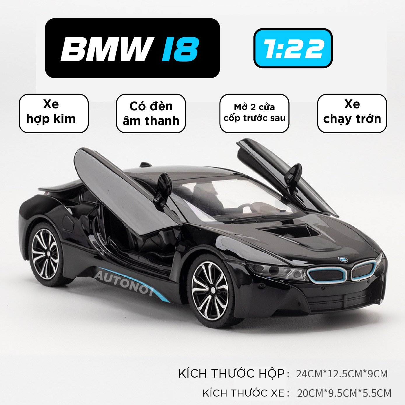  Mô hình xe BMW i8 tỉ lệ 1:22 Jiaye Model OT387 