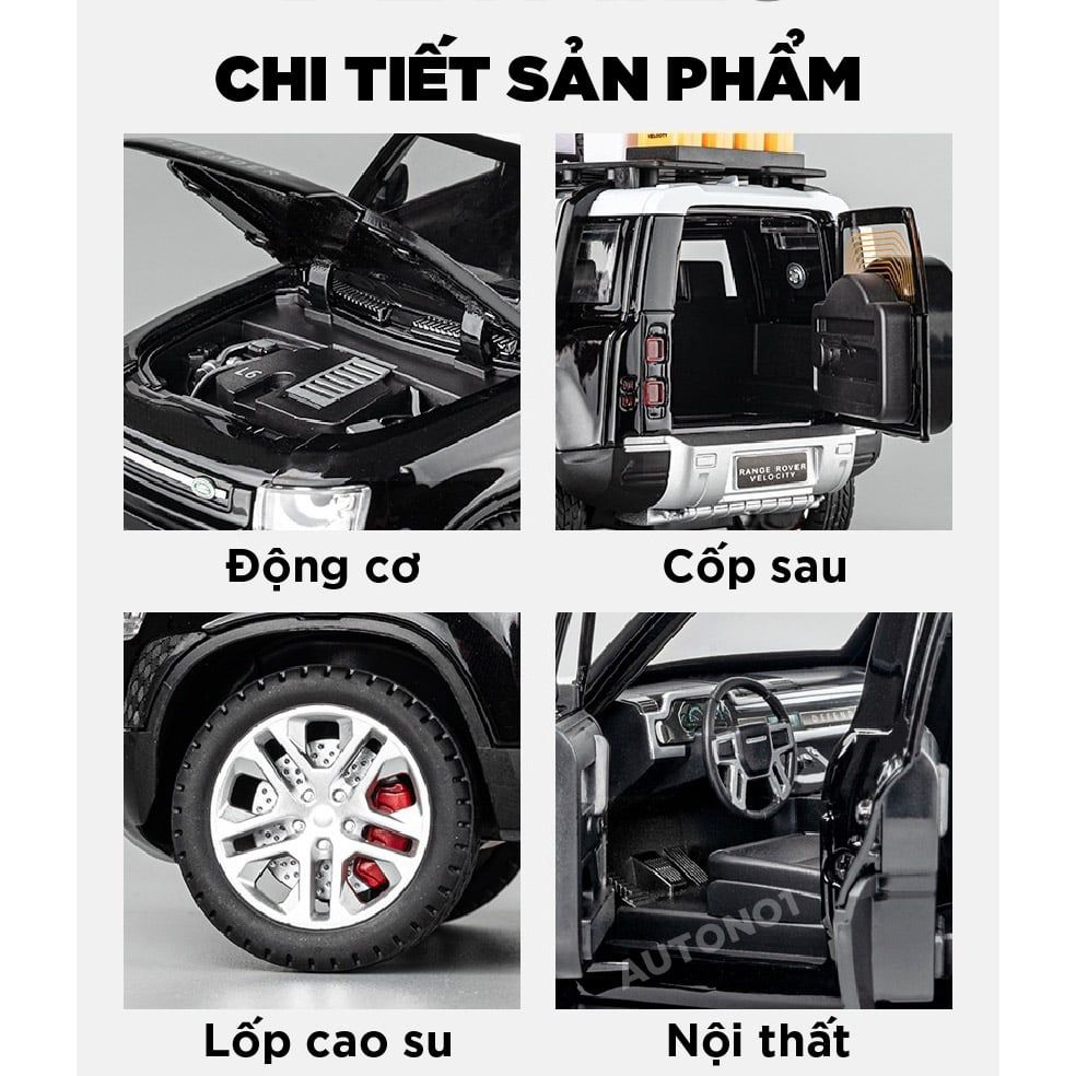  Mô hình xe ô tô Land rover Defender full open có phụ kiện đi kèm - có đèn có âm thanh tỉ lệ 1:24 Chezhi OT440 