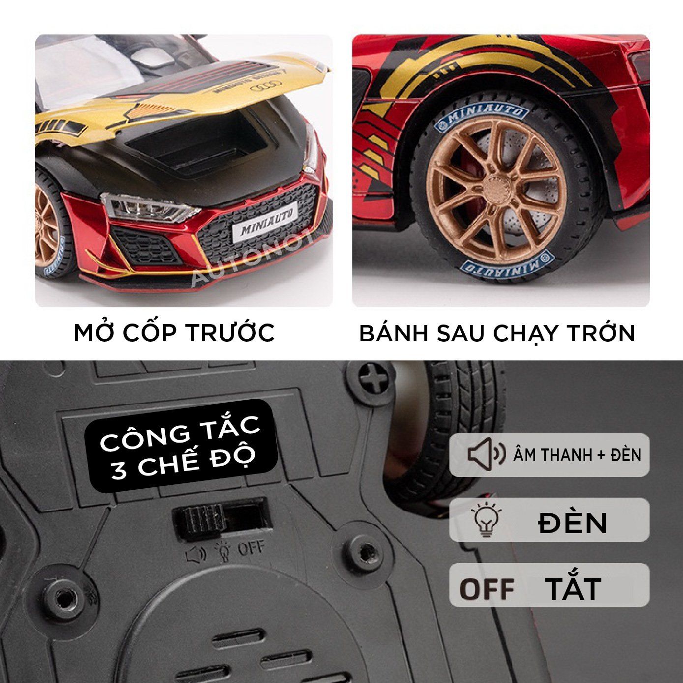  Mô hình xe Audi R8 V10 full open , đánh lái được tỉ lệ 1:24 Miniauto OT354 