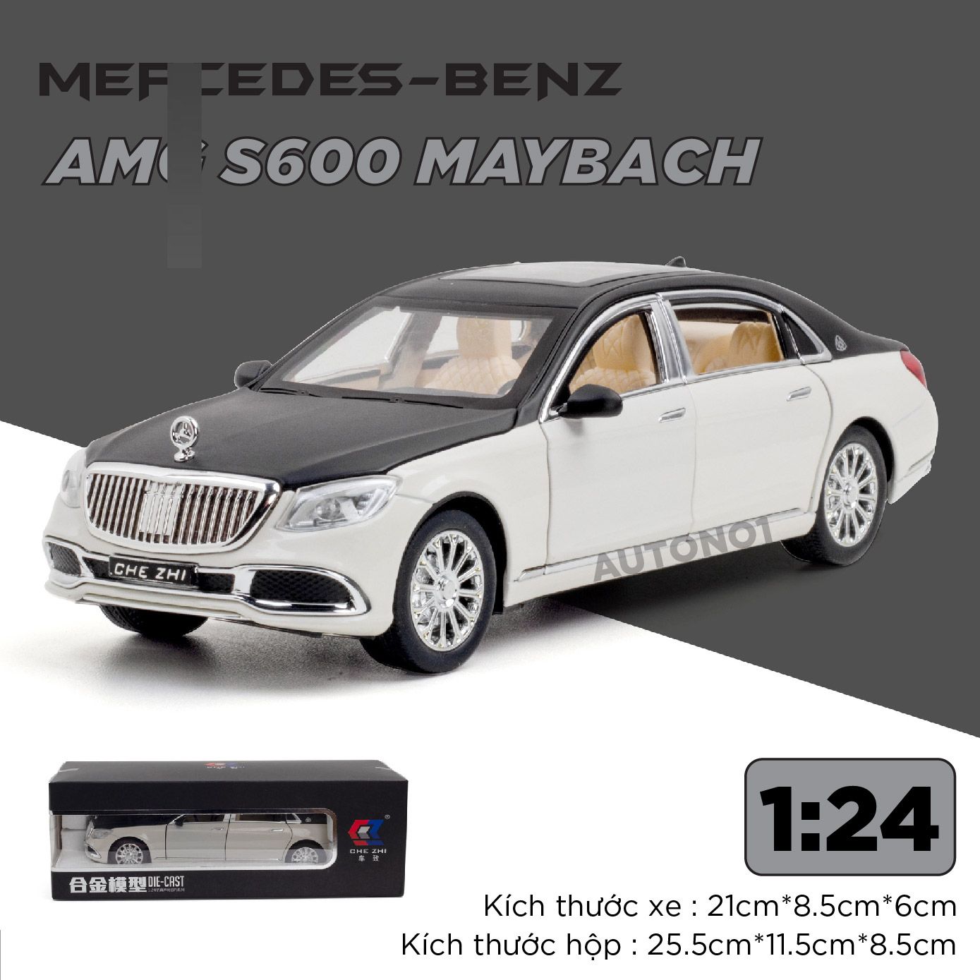  Mô hình xe Mercedes Maybach S600 full open tỉ lệ 1:24 Chezhi OT443 